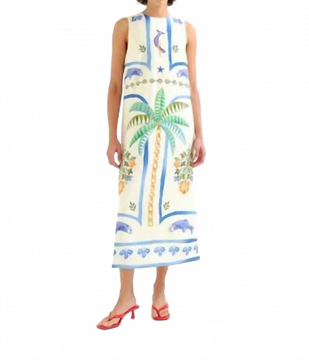 NEW COMPANIA FANTASTICA long sleeveless dress in palm and mermaid